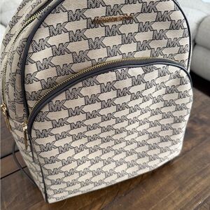 Michael Kors Beige and Black MK Logo Mini Backpack